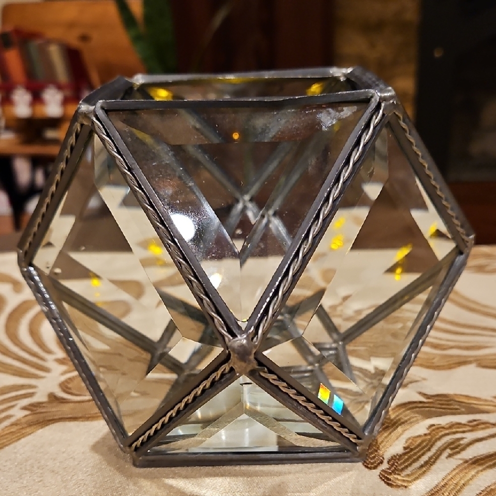 Geometric Glass Candle Holder/Terrarium/Suncatcher, Refracts Light Beautifully